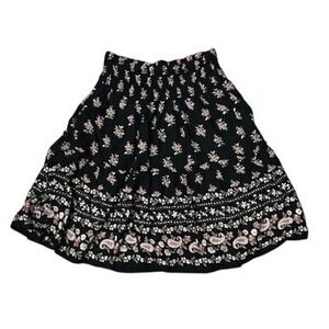 Hollister Black Floral Paisley Smocked Ultra High-Rise Mini Skirt Womens Small